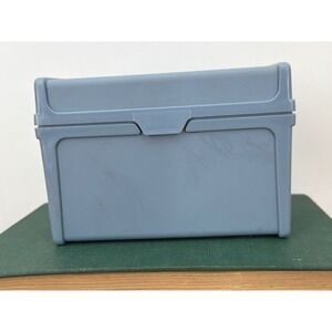Vintage Blue Plastic Index Card Box with Oxford A-Z Monthly Dividers 3x5 Storage